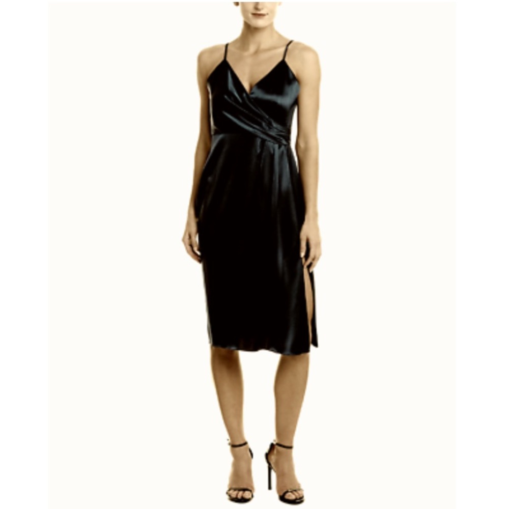 Jill Stuart Dress Black Sheath Satin V-Neck Size 4